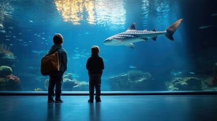 Old people leisurely exploring an aquarium, enjoying the peaceful ambiance and reminiscing about their own aquatic experiences.