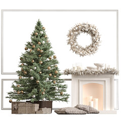 Christmas tree with decorations, isolate on a transparent background, 3d illustration, cg render

