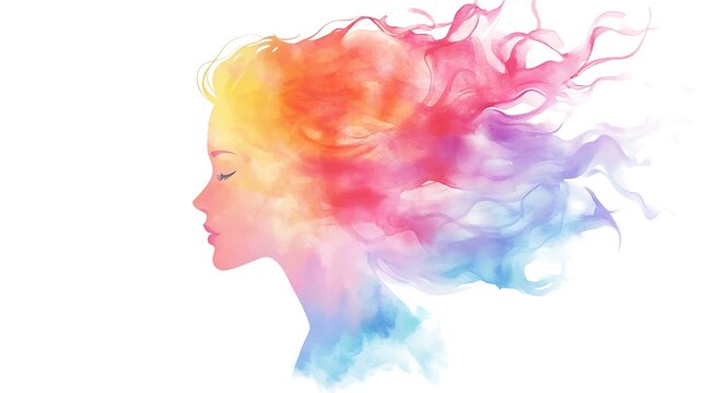 woman profile colorful watercolor hair clip art preview