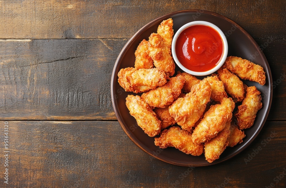 Poster Chicken Tenders with Ketchup on Wooden Table