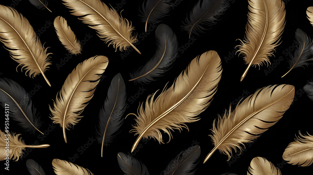 Wall mural white feather on black background, ai generated