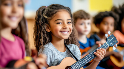 Music Class - Kids learning to play musical instruments, back to school, hd, melodic with copy space