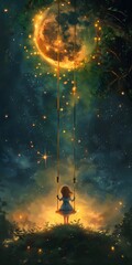 magical night swing under glowing moon