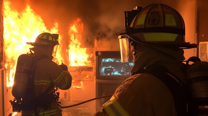 Firefighters Battling Intense Blaze in Residential Kitchen