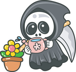 Illustration of cute skull ghost icon.
Funny skull ghost in activities stickers.
Angel of death cute elements.