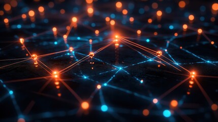Obraz premium Abstract Network Connection with Glowing Nodes and Lines - Digital Technology Concept.