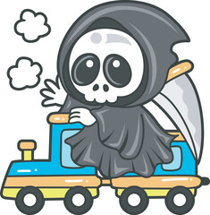 Illustration of cute skull ghost icon.
Funny skull ghost in activities stickers.
Angel of death cute elements.