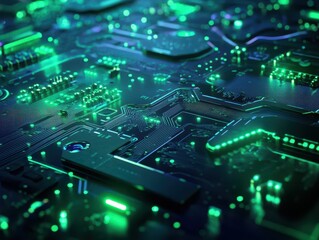 Abstract Green Circuit Board Technology Background - Futuristic Digital Concept.