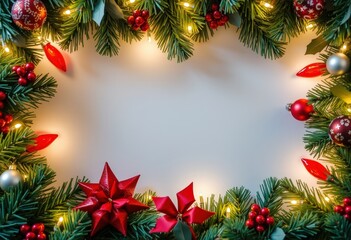 christmas frame with christmas tree branches