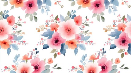 Watercolor floral botanical patterns in vivid hues, delicate petals and leaves, seamless design, ideal for fabric or stationery