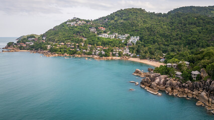 Obraz premium Aerial of Koh Samui island coral cove silver beach near Lamai village 