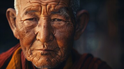 A man with a wrinkled face and a beard