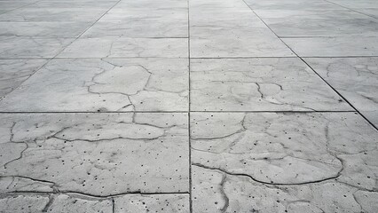 A close-up view of a grey tiled floor with a slightly cracked surface. The tiles are arranged in a grid pattern, and the cracks are visible in the tiles.