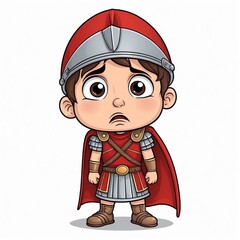 cartoon roman soldier with a red cape and a red cape.