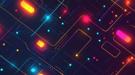 Obraz premium A modern isometric pattern with bright, colorful dots and lines creating an abstract, futuristic background.