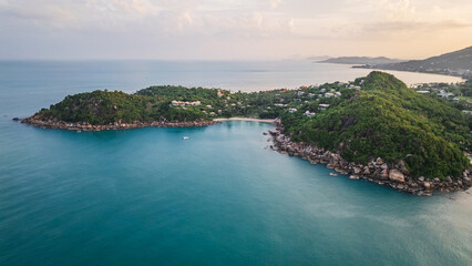Fototapeta premium Aerial view at sunset of Koh Samui island near lamai village coral cove silver beach Thailand 