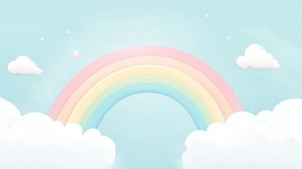 Fototapeta premium Pastel Rainbow with Clouds and Stars - Watercolor Illustration.