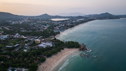 chaweng beach in Koh Samui island Thailand aerial view at sunset 