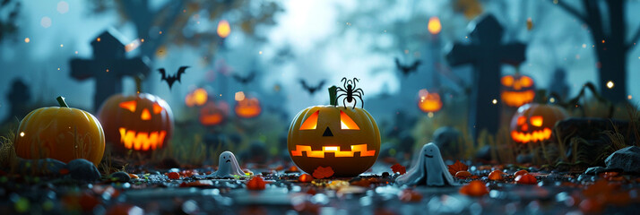 A world of Halloween pumpkins living around a graveyard..