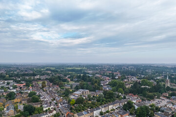 Naklejka premium Aerial drone shot over the town of Bishops Stortford in England