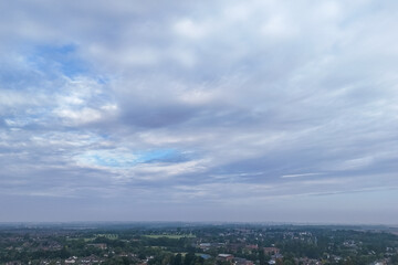 Aerial drone shot over the town of Bishops Stortford in England