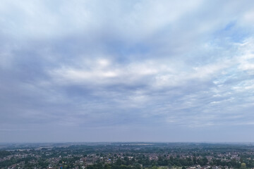 Aerial drone shot over the town of Bishops Stortford in England