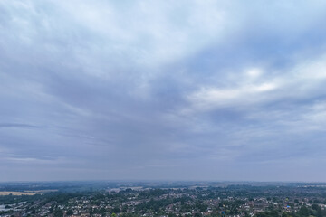 Aerial drone shot over the town of Bishops Stortford in England