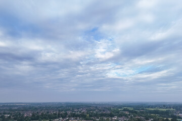 Aerial drone shot over the town of Bishops Stortford in England