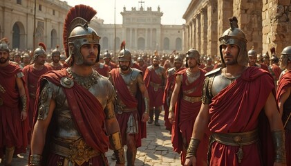Roman empire soldiers on the street