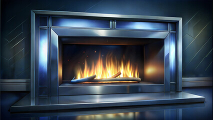 Modern minimalist fireplace with flames, elegant design for contemporary interiors