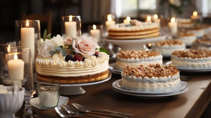 Naklejka premium cakes on banquet table photo