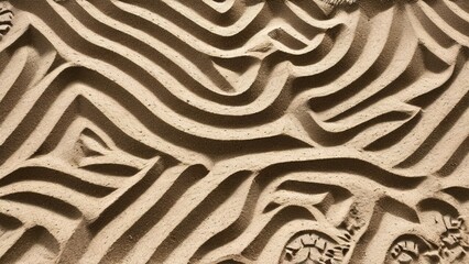 Abstract pattern of lines and curves in sand.