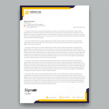 Minimalist corporate letterhead template with black and yellow color accents