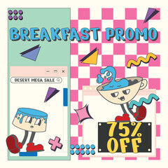 retro character in the breakfast sale design vector