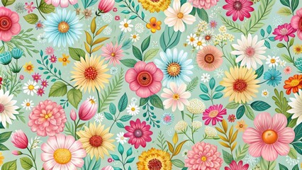 Fototapeta premium Seamless floral background perfect for spring designs, floral, seamless, background, pattern, foliage, botanical, nature
