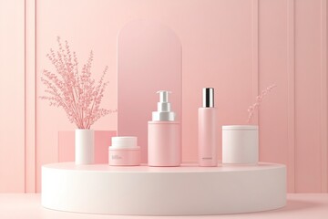 3d background products display podium scene. background 3d rendering with podium. stand to show cosmetic products. Stage showcase on pedestal display white studio. generative ai