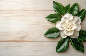 Fototapeta premium White Gardenia Flower on Wooden Background