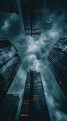 Unfinished skyscraper skeletons under cloudy skies, conveying the uncertainty and financial strain on the construction industry.