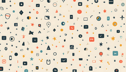 Fototapeta premium Repeating small icons, like stars, dots, or simple symbols, evenly spaced on a neutral background for a subtle pattern.