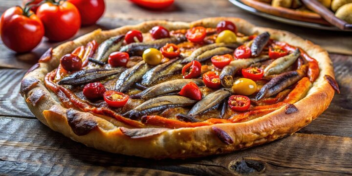 Traditional Mallorcan dish featuring Coca de escalivada con anchoas