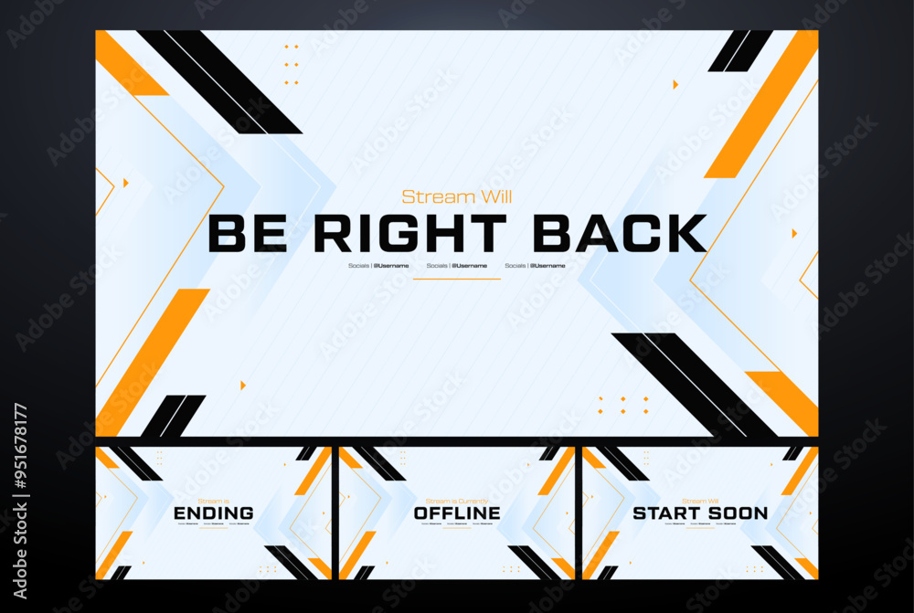 Aufkleber modern stream overlay pack, black & orange color scheme with animated elements