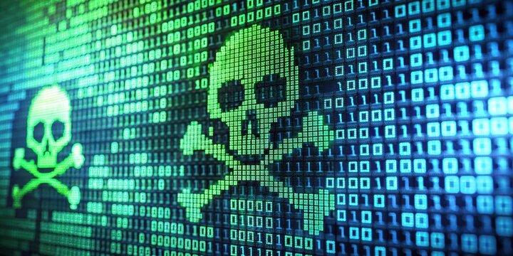 A close-up image of a hazardous and toxic substance coded in binary numbers, poison, coding, programming, dangerous, virus