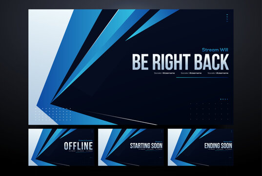 Blue Geometric Stream Overlay Pack, Be Right Back, Offline, Starting Soon, Ending Soon