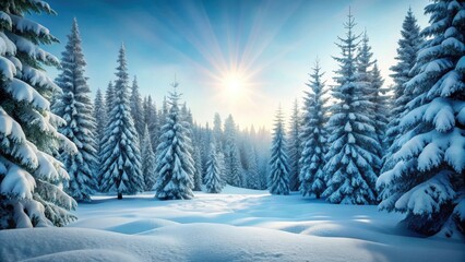 Fototapeta premium Snow-covered trees in a winter forest, snow, trees, winter, cold, scenic, landscape, nature, white, serene, peaceful
