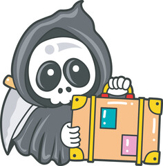 Illustration of cute skull ghost icon.
Funny skull ghost in activities stickers.
Angel of death cute elements.