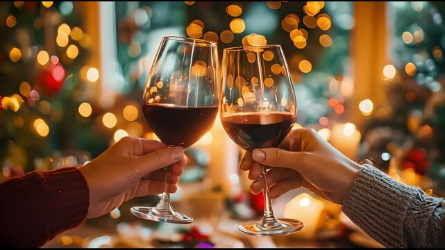 クリスマスに乾杯するカップルの手元