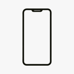 Minimalistic Black Outline of Modern Smartphone with Rounded Edges and Centered Notch on White Background