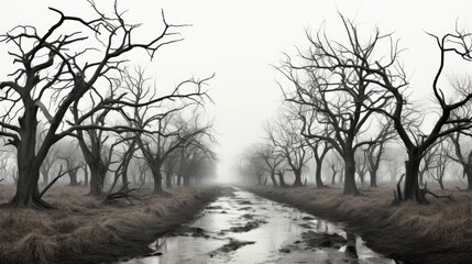 Obraz premium black creepy trees black ink white background