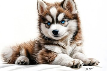 siberian husky puppy on white background