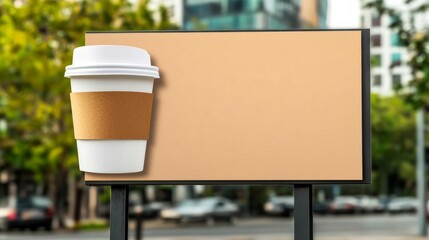 Billboard promoting a new coffee shop near a busy urban area, cafe marketing, coffee lovers